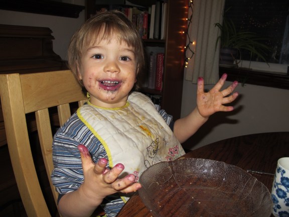 Finishing the meal with some frozen blueberries